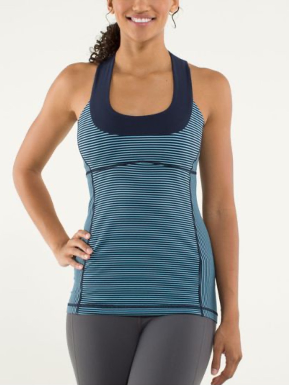 Lululemon Scoop Neck Tank, Navy Blue/Teal Stripe, XS/Small,Pickleball Running